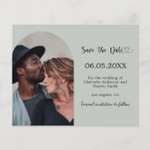 Sage green arch photo wedding Save the Date card (正面)