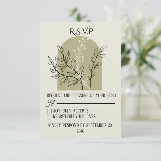 Sage Green Arch RSVP Card (スタンド正面)