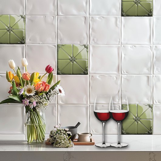 Sage Green Art Deco  Ceramic Tile タイル