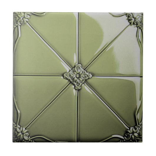 Sage Green Art Deco  Ceramic Tile タイル (正面)