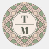 Sage Green Art Deco Monogram Wedding Sticker ラウンドシール (正面)