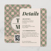 Sage Green Art Deco Wedding Details QR Code Card エンクロージャーカード (正面/裏面)