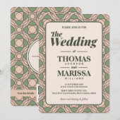 Sage Green Art Deco Wedding Invitation QR Code 招待状 (正面/裏面)