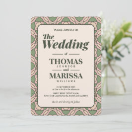 Sage Green Art Deco Wedding Invitation QR Code 招待状