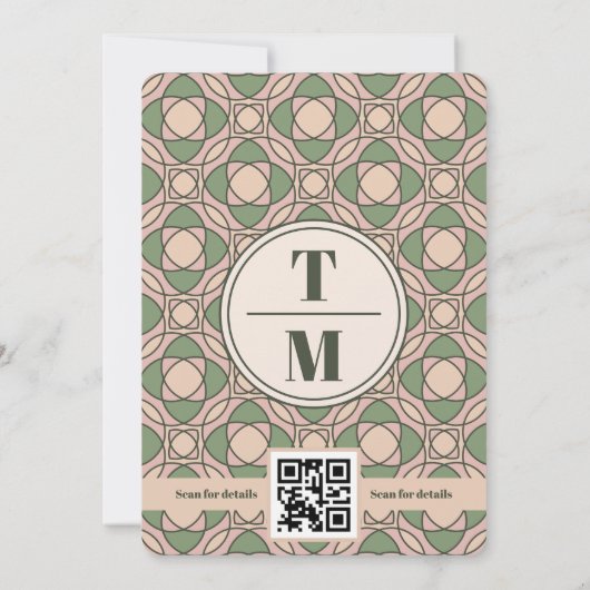 Sage Green Art Deco Wedding Invitation QR Code 招待状 (裏面)