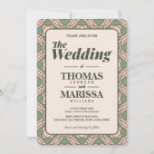 Sage Green Art Deco Wedding Invitation QR Code 招待状 (正面)