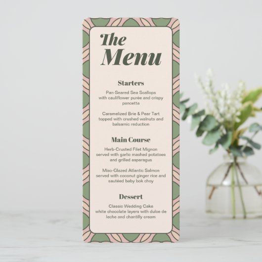 Sage Green Art Deco Wedding Menu Card メニュー (スタンド正面)