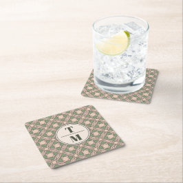 Sage Green Art Deco Wedding Monogram Coaster スクエアペーパーコースター