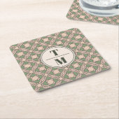 Sage Green Art Deco Wedding Monogram Coaster スクエアペーパーコースター (アングル)