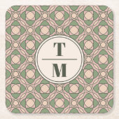 Sage Green Art Deco Wedding Monogram Coaster スクエアペーパーコースター (正面)