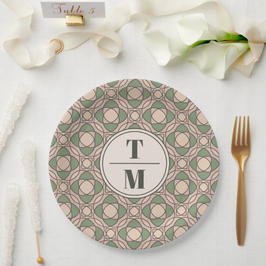 Sage Green Art Deco Wedding Paper Plates ペーパープレート (ウェディング)