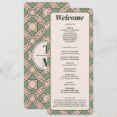 Sage Green Art Deco Wedding Program Card プログラム (正面/裏面)