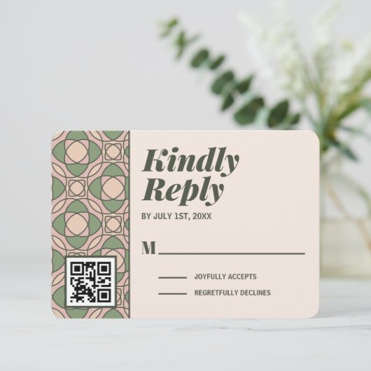 Sage Green Art Deco Wedding RSVP Card QR Code (スタンド正面)