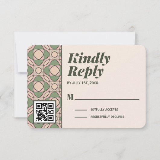 Sage Green Art Deco Wedding RSVP Card QR Code (正面)
