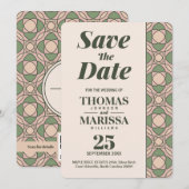 Sage Green Art Deco Wedding Save the Date Card (正面/裏面)