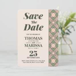 Sage Green Art Deco Wedding Save the Date Card