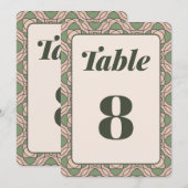 Sage Green Art Deco Wedding Table Number Card 招待状 (正面/裏面)