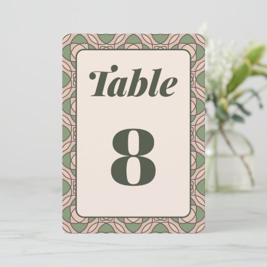 Sage Green Art Deco Wedding Table Number Card 招待状 (スタンド正面)