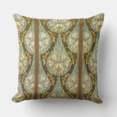Sage Green Art Nouveau Lily Insect Pattern クッション (正面)