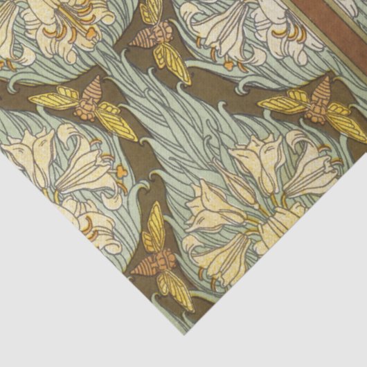Sage Green Art Nouveau Lily Insect Pattern 薄葉紙 (詳細)