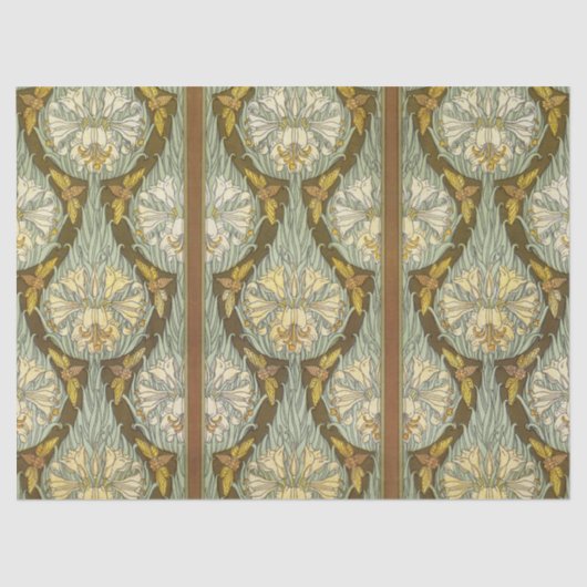 Sage Green Art Nouveau Lily Insect Pattern 薄葉紙 (正面)