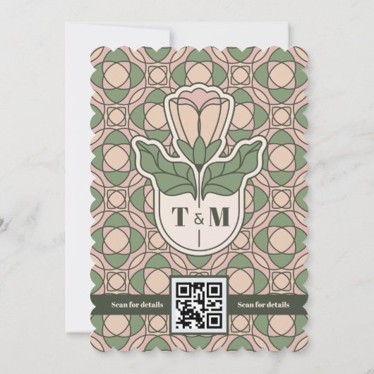 Sage Green Art Nouveau QR Code Save the Date (裏面)