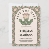 Sage Green Art Nouveau QR Code Save the Date (正面)