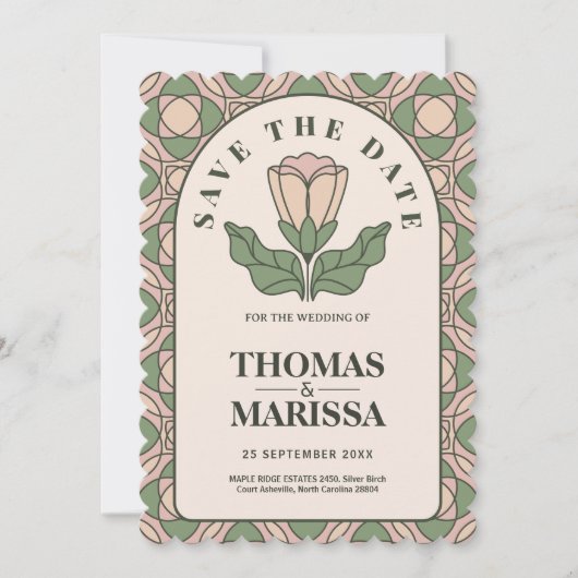 Sage Green Art Nouveau QR Code Save the Date (正面)