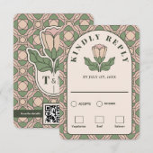 Sage Green Art Nouveau RSVP Card with Meal Choice (正面/裏面)