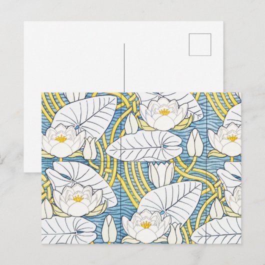 Sage Green Art Nouveau Water Lily Pattern ポストカード (正面/裏面)