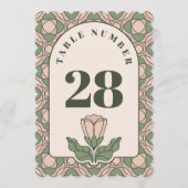 Sage Green Art Nouveau Wedding Table Number Card 招待状 (正面)