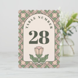 Sage Green Art Nouveau Wedding Table Number Card 招待状