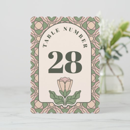 Sage Green Art Nouveau Wedding Table Number Card 招待状 (スタンド正面)