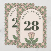 Sage Green Art Nouveau Wedding Table Number Card 招待状 (正面/裏面)