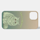 Sage Green Artistic Fluffy Persian Cat Quote iPhoneケース (裏面横)