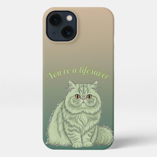 Sage Green Artistic Fluffy Persian Cat Quote iPhoneケース (裏面)