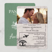Sage Green Australia Passport 結婚's 招待状 (正面/裏面)