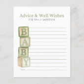Sage Green Baby Blocks Advice & Well Wishes Card (正面)