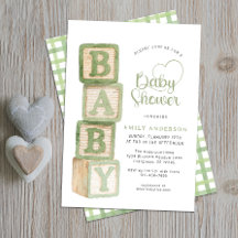 Sage Green Baby Blocks Baby Shower Cottage Gingham