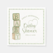 Sage Green Baby Blocks Baby Shower Napkins スタンダードカクテルナプキン (正面)