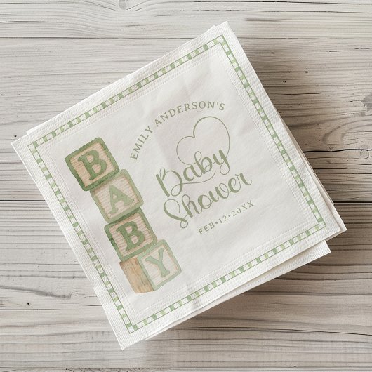 Sage Green Baby Blocks Baby Shower Napkins スタンダードカクテルナプキン