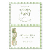 Sage Green Baby Blocks Editable Tent Cards テーブルナンバー (正面)
