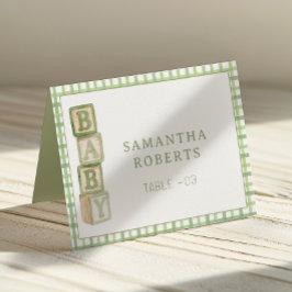 Sage Green Baby Blocks Editable Tent Cards テーブルナンバー