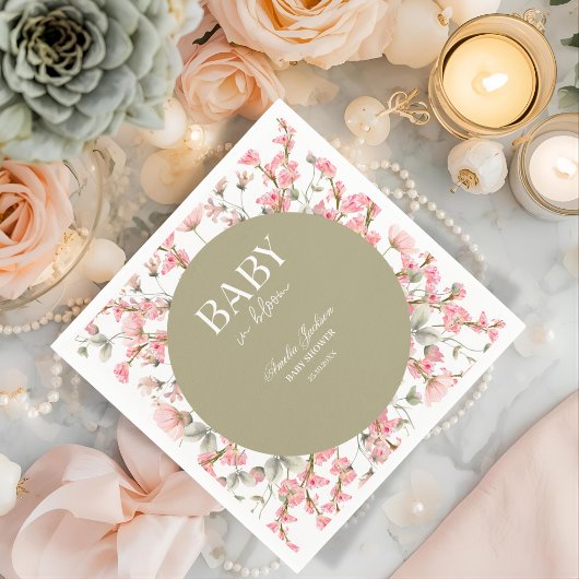Sage Green Baby Bloom Baby Shower Invitation スタンダードカクテルナプキン