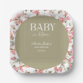 Sage Green Baby Bloom Baby Shower Invitation ペーパープレート (正面)