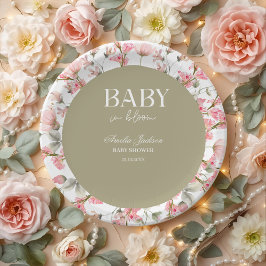 Sage Green Baby Bloom Baby Shower Invitation ペーパープレート