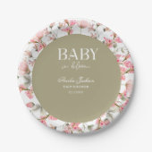 Sage Green Baby Bloom Baby Shower Invitation ペーパープレート (正面)