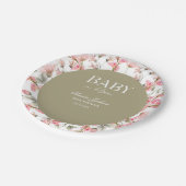 Sage Green Baby Bloom Baby Shower Invitation ペーパープレート (アングル)