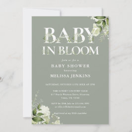 Sage Green Baby In Bloom フラワーフォト ベビーシャワー 招待状