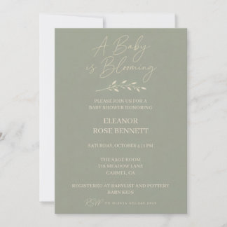 Sage Green Baby in Bloom ベビーシャワー招待状
